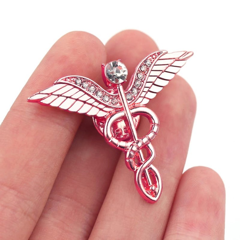 QIAN0813 Medical Symbol Caduceus Stethoscope RN Nursing Badge Brooches Lapel Pin for Registered Nurse Doctor Rod Of Asclepius Emergency Brooch Jewelry (Angel Wing-Rose Gold) - Image 4